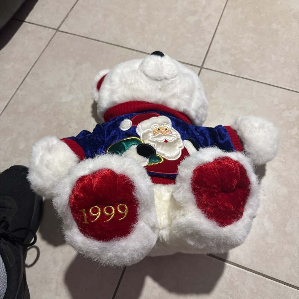 Christmas Santa Adorned Polar Bear Plush Stuffed Animal Toy - Picture 3 of 8